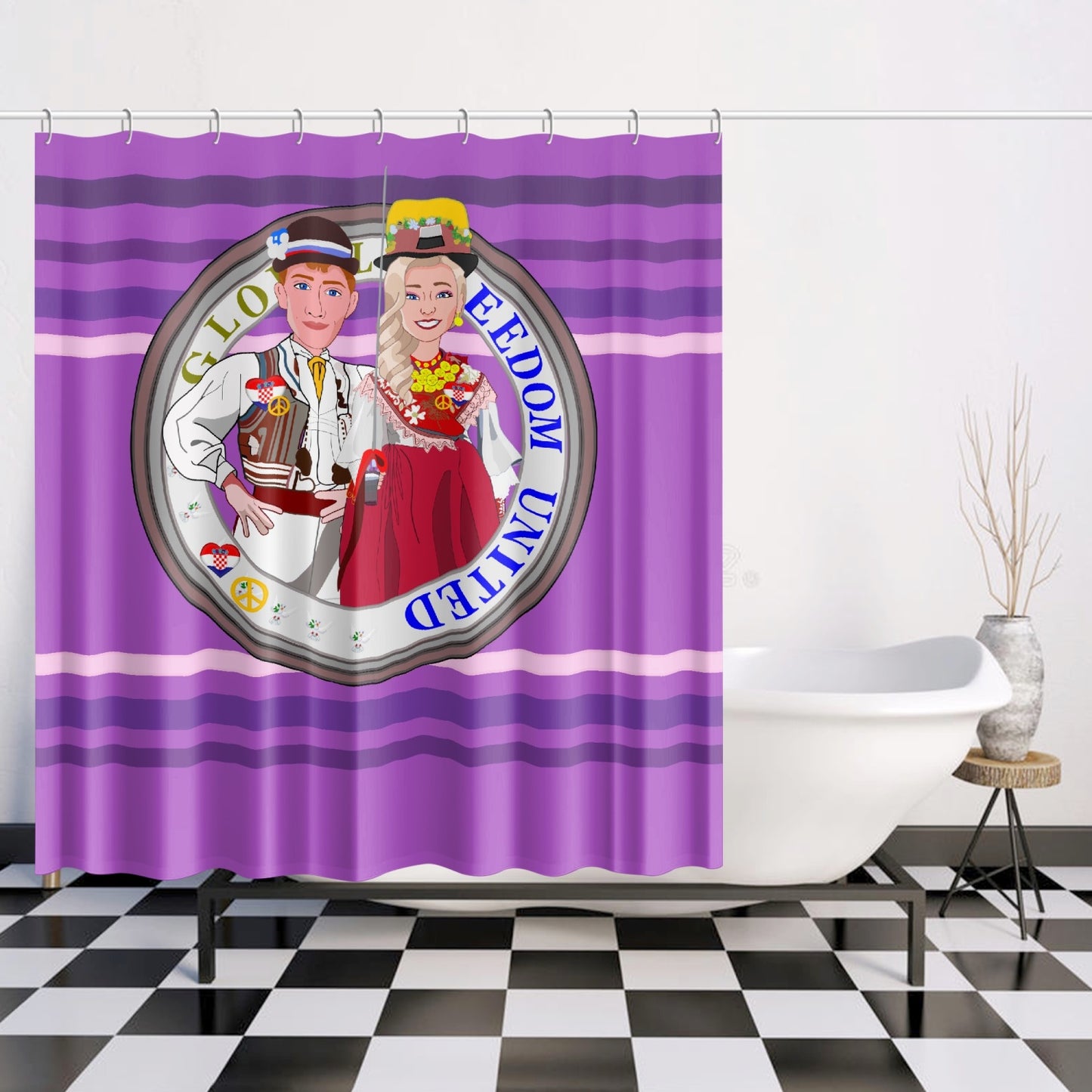 GLOBAL FREEDOM UNITED© Couple Croatia Lilac - Quick-drying Shower Curtain