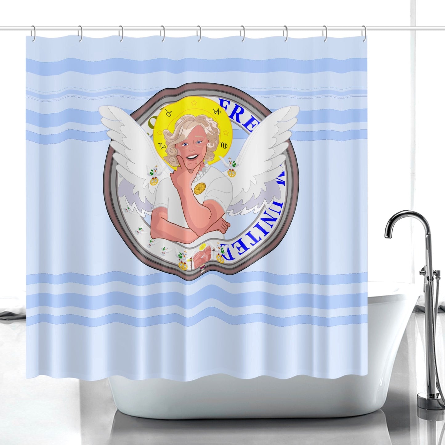 Quick-drying Shower Curtain GLOBAL FREEDOM UNITED© ARCHANGEL GABRIEL Light Blue