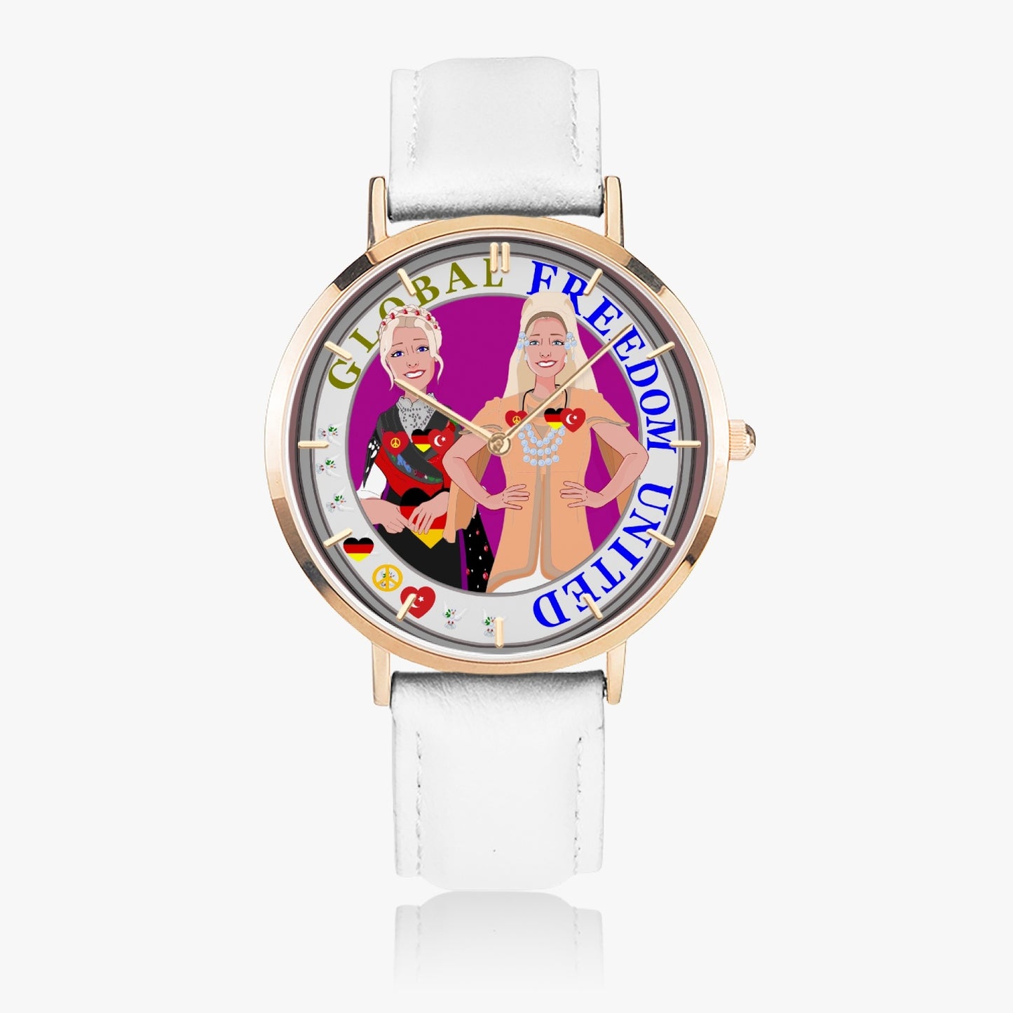 GLOBAL FREEDOM UNITED© Hot Selling Ultra-Thin Leather Strap Quartz Watch (Rose Gold With Indicators) Women Turkey & Germany