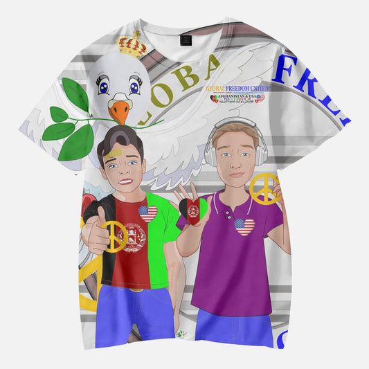 AOP Kids' Short T-Shirts GLOBAL FREEDOM UNITED BOY AFGHANISTAN & USA GREY