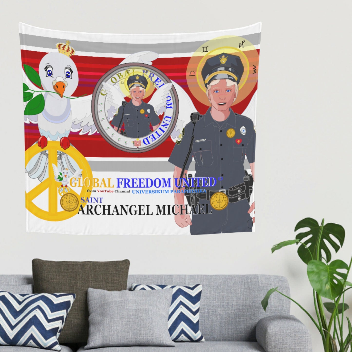 Tapestry GLOBAL FREEDOM UNITED© Archangel Michael As Policemen Red