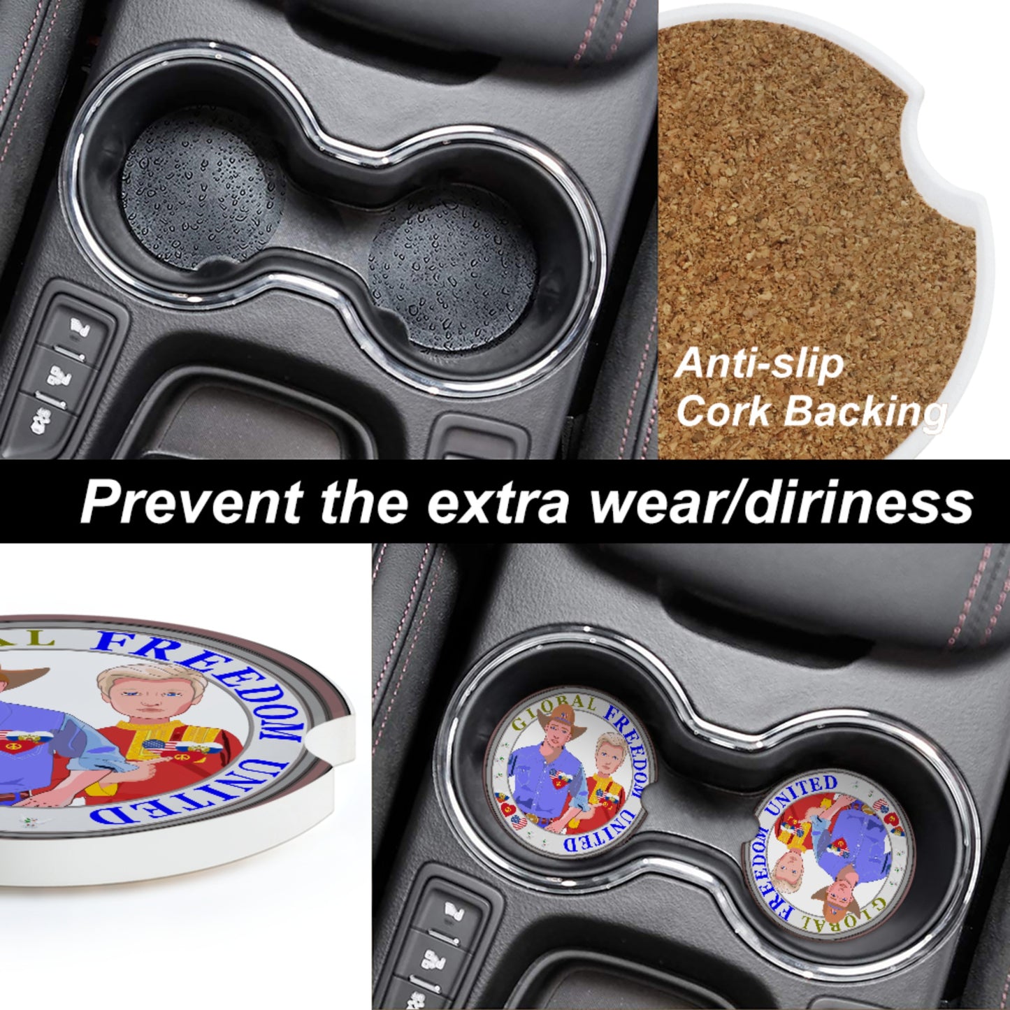 Ceramic Car Coaster GLOBAL FREEDOM UNITED© Men Russia & USA