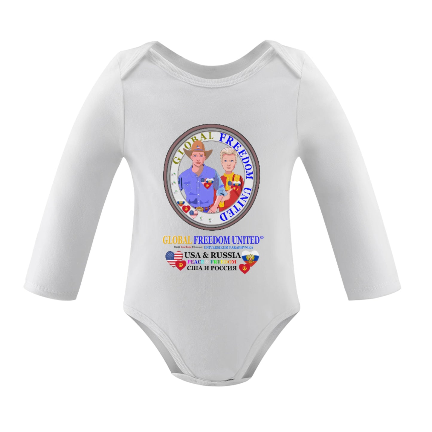 Baby Long-sleeve Bodysuit GLOBAL FREEDOM UNITED© Men Russia & USA
