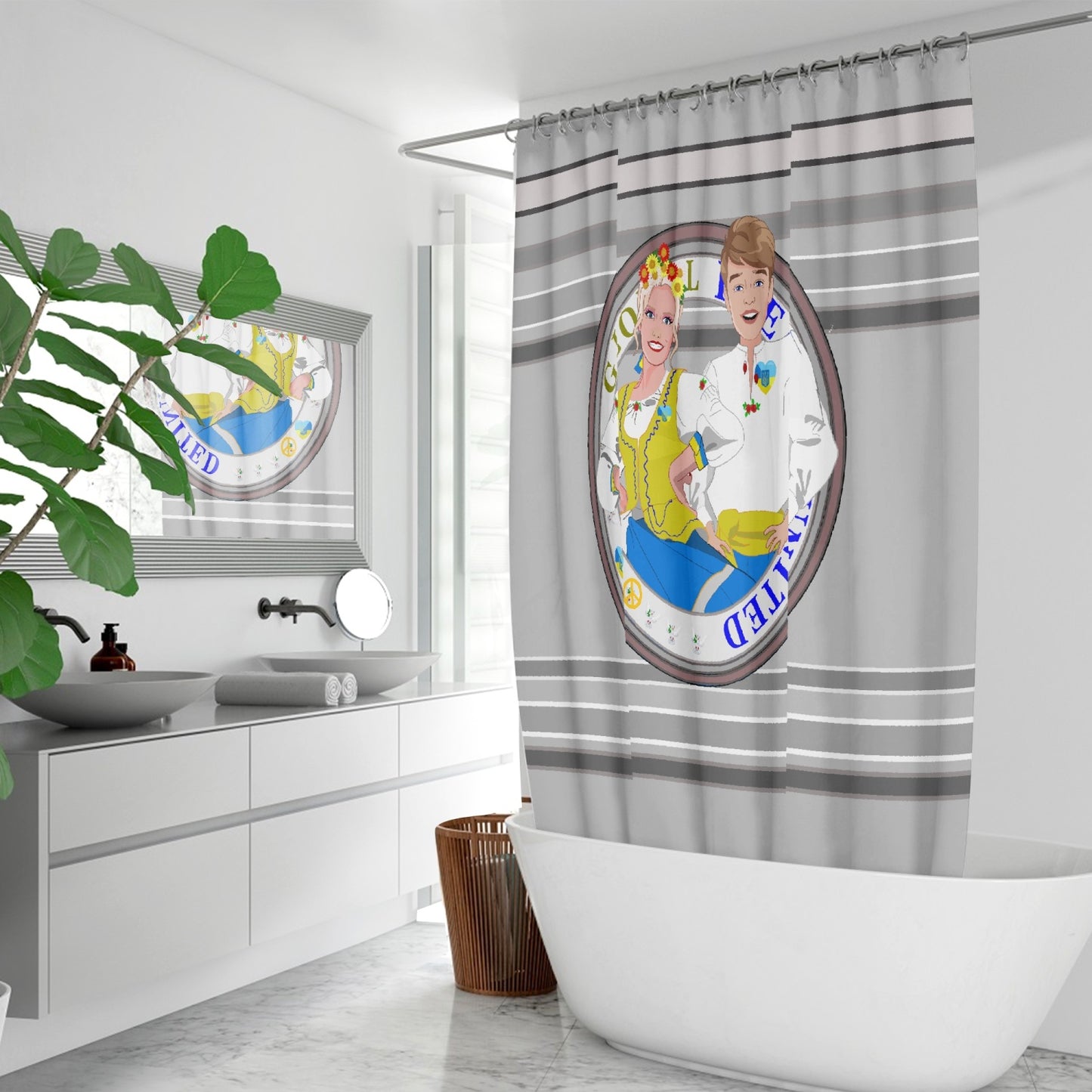 GLOBAL FREEDOM UNITED© Couple Ukrain Grey - Quick-drying Shower Curtain