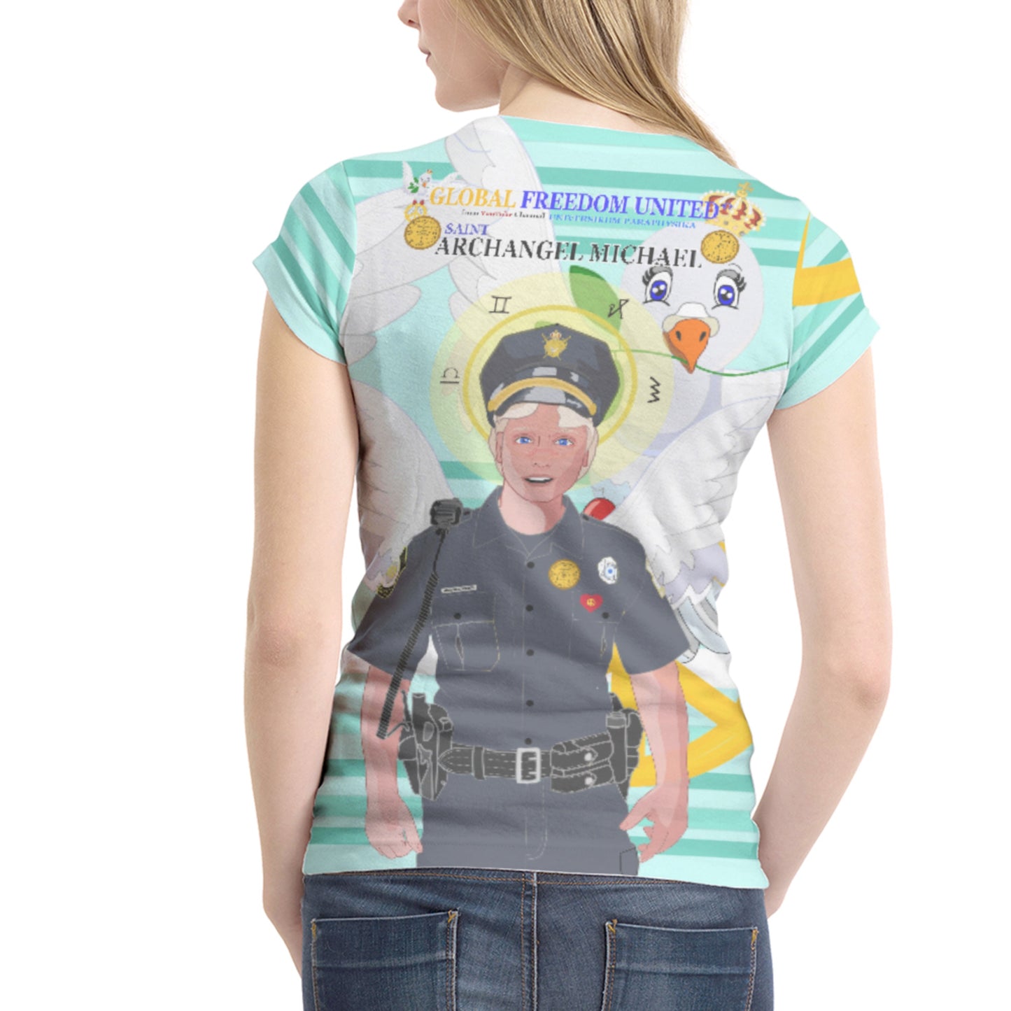 Women´s T-shirt 1 GLOBAL FREEDOM UNITED© Archangel Michael As Policemen Light Green