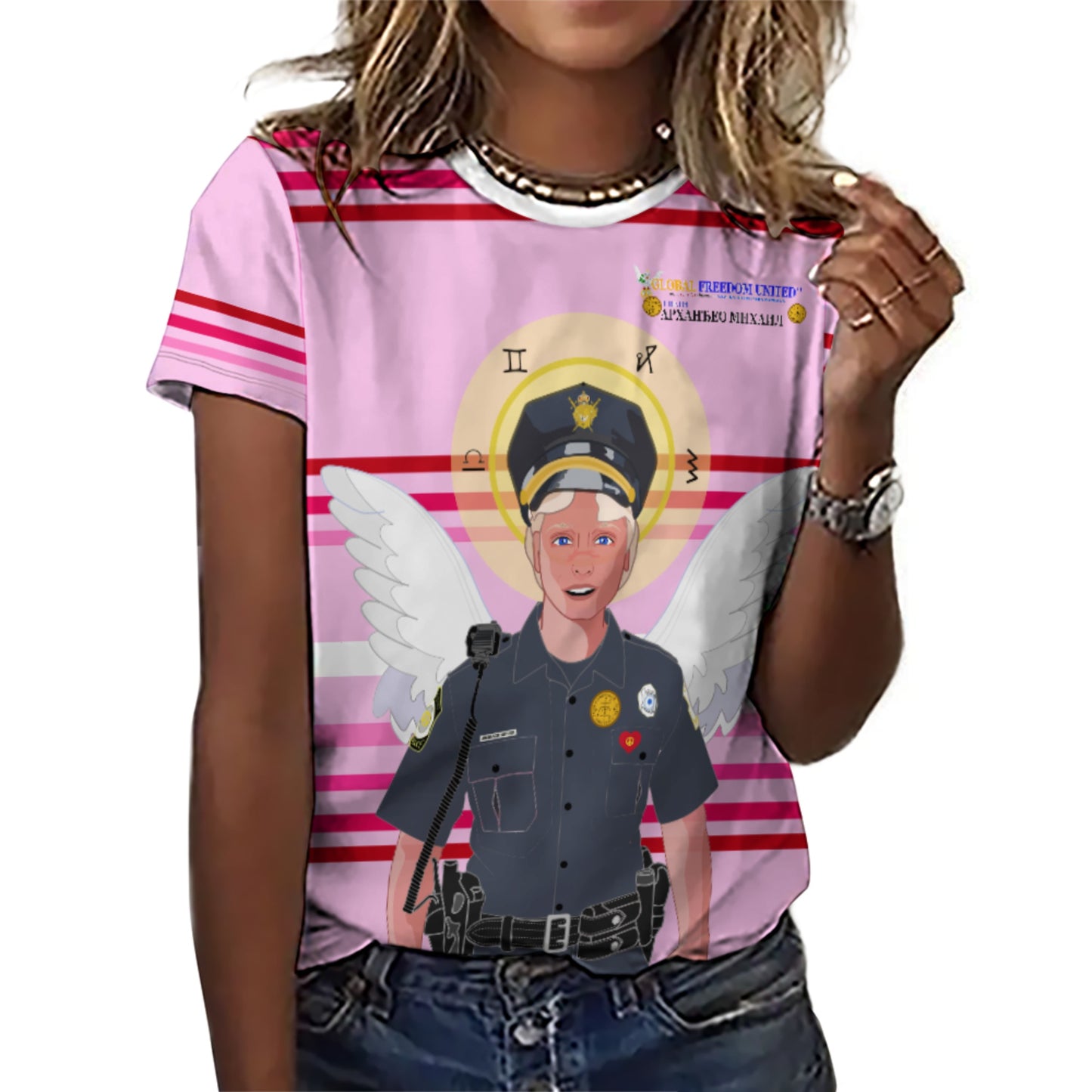Women´s T-shirt  GLOBAL FREEDOM UNITED© Archangel Michael Serbia V4 Pink1