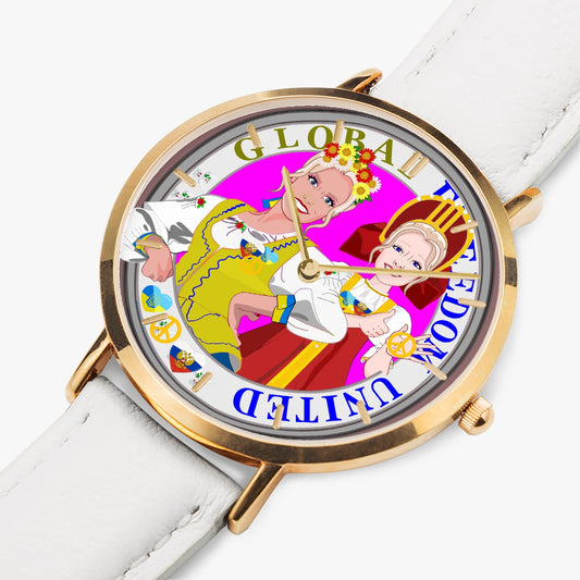 GLOBAL FREEDOM UNITED© Hot Selling Ultra-Thin Leather Strap Quartz Watch (Rose Gold With Indicators) Women Ukraina & Russia