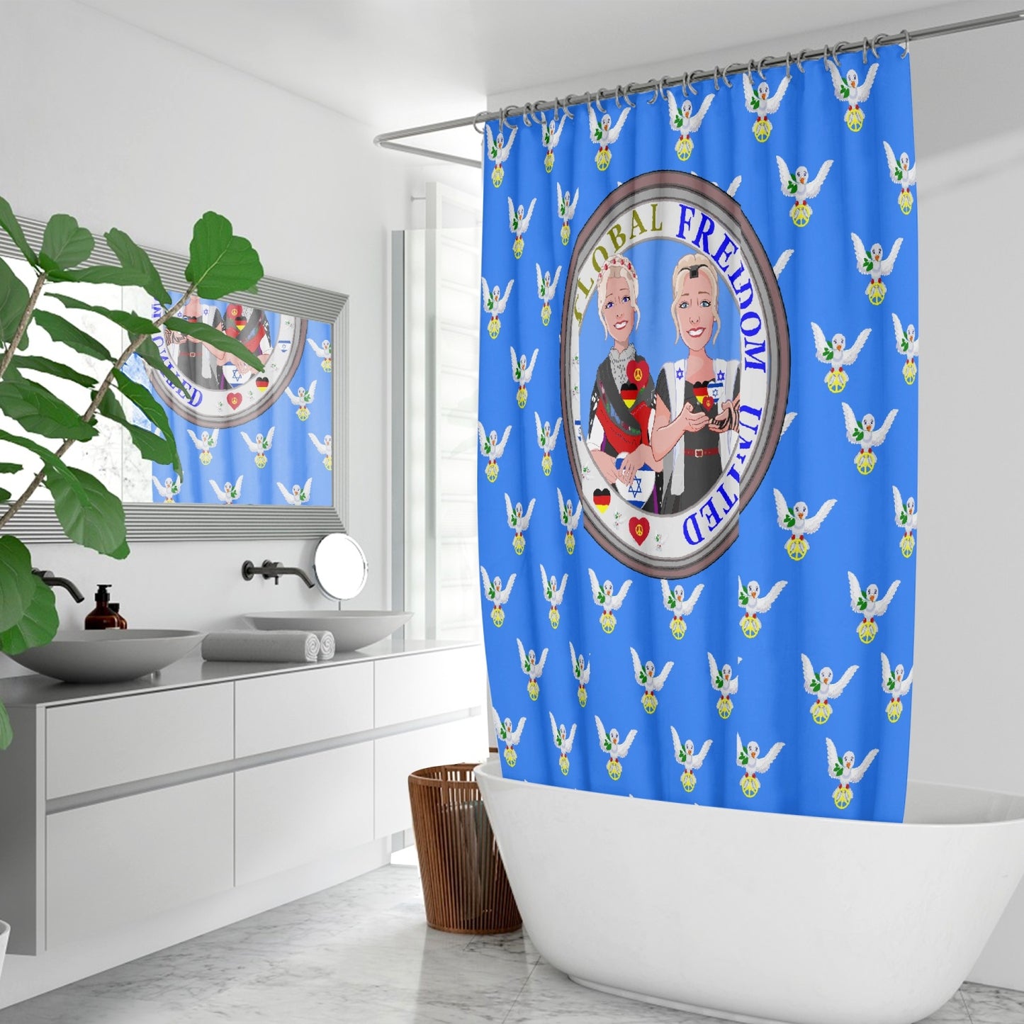 GLOBAL FREEDOM UNITED© WOMEN ISRAEL & GERMANY  BLUE  Quick-drying Shower Curtain