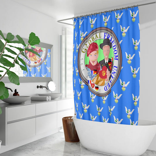 GLOBAL FREEDOM UNITED MEN FRENCH & GERMANY OLD PEACE BLUE Quick-drying Shower Curtain