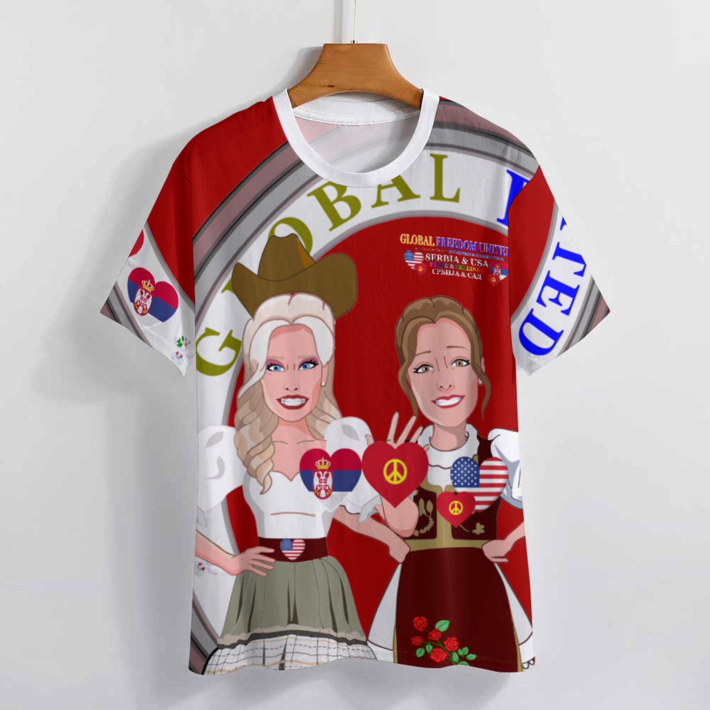 Women´s T-shirt 3 GLOBAL FREEDOM UNITED© Women Serbia & USA Red
