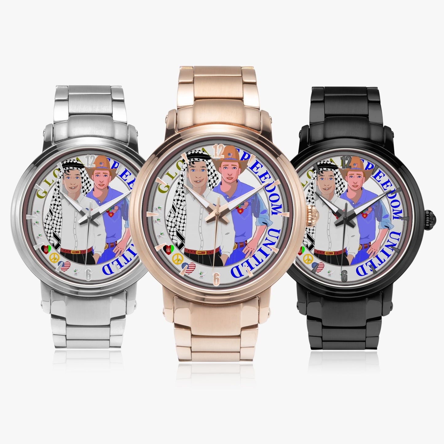 GLOBAL FREEDOM UNITED© New Steel Strap Automatic Watch (With Indicators) Men Afghanistan & USA