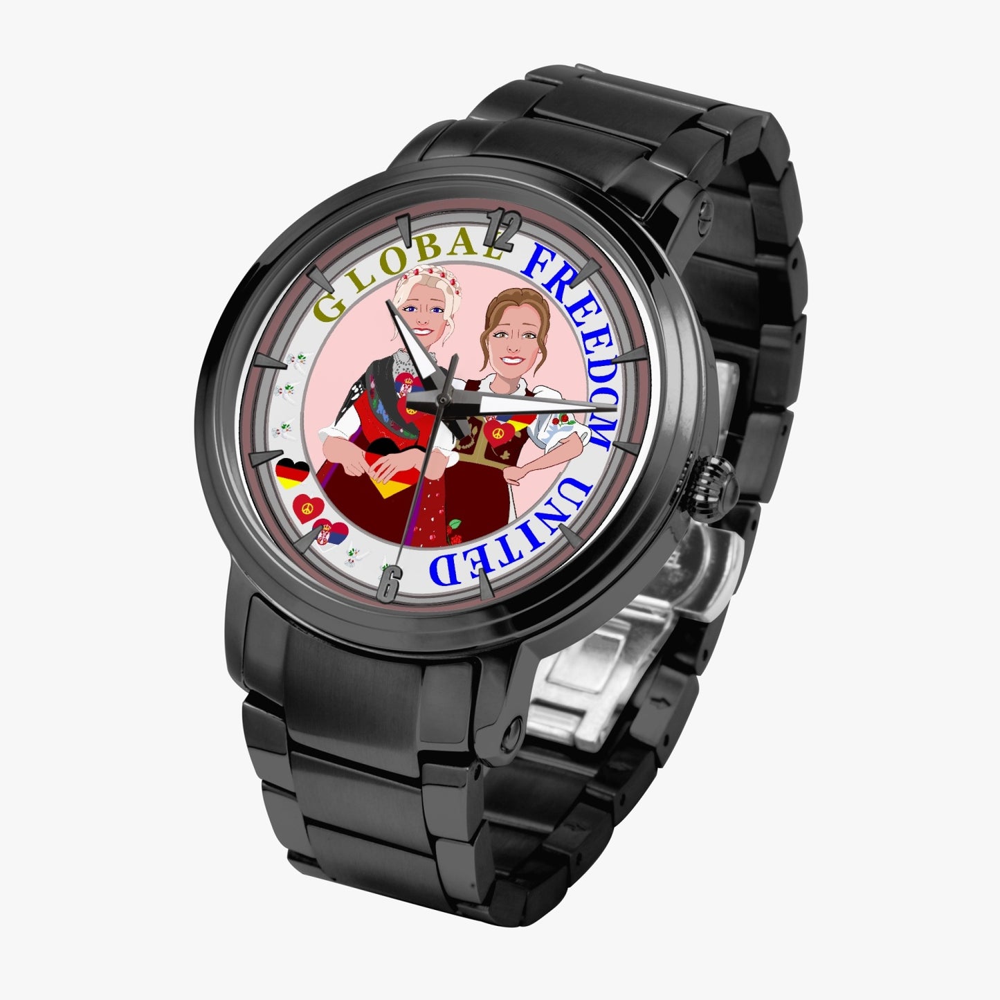 New Steel Strap Automatic Watch (With Indicators) GLOBAL FREEDOM UNITED© Women Serbia & Germany BROWN HAIR