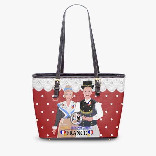 GLOBAL FREEDOM UNITED© Couple French Red - Large Leather Tote Bag for Women