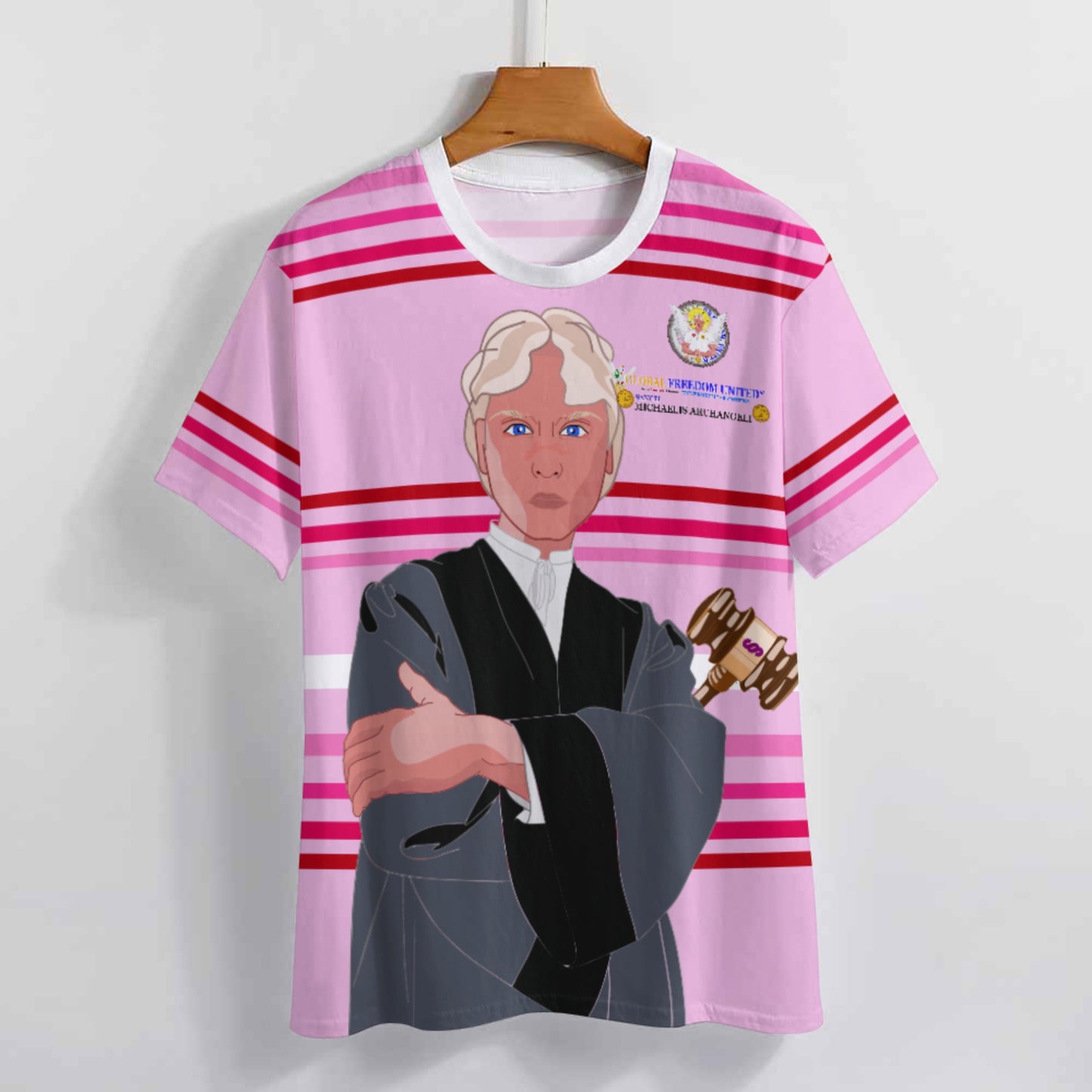 Women´s T-shirt  Global Freedom United© Archangel Michael In Latin V5 Pink1