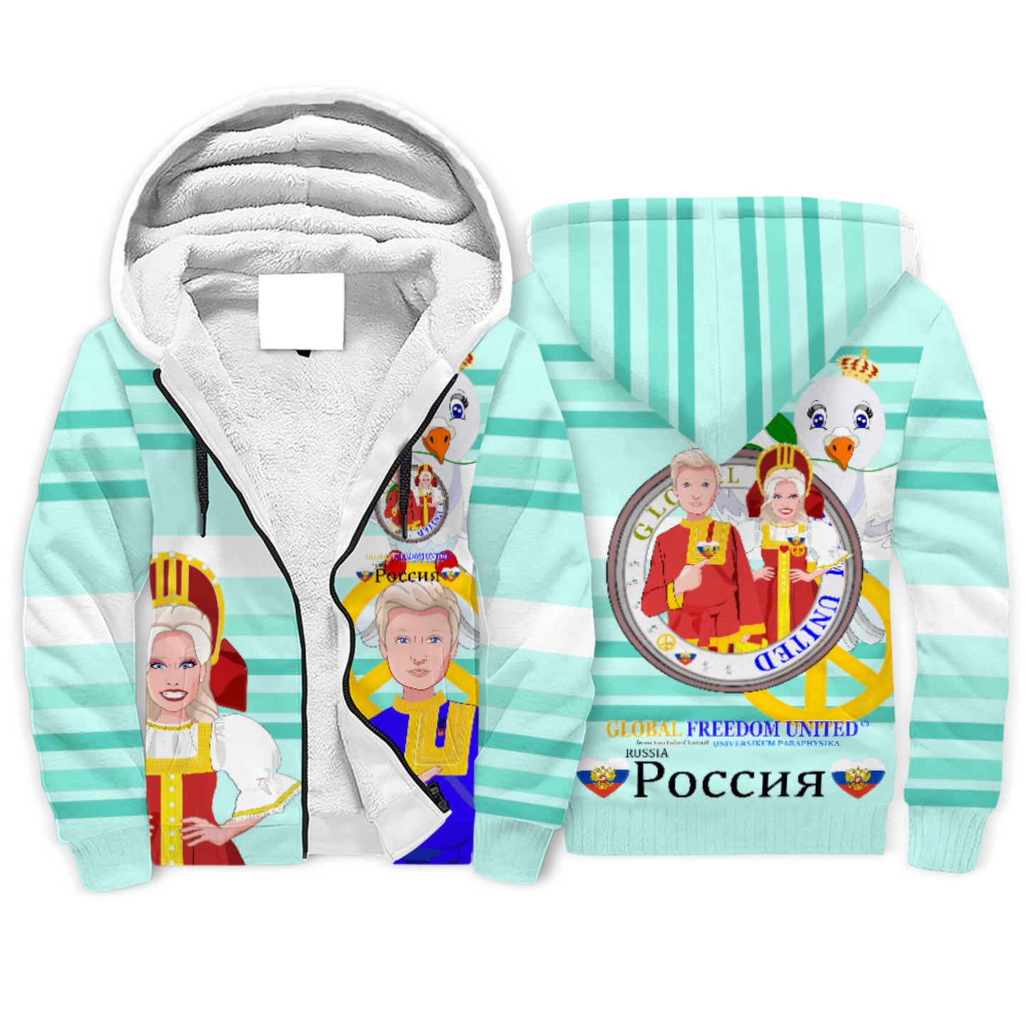 Plush Hoodie GLOBAL FREEDOM UNITED© Couple Russia Light Green