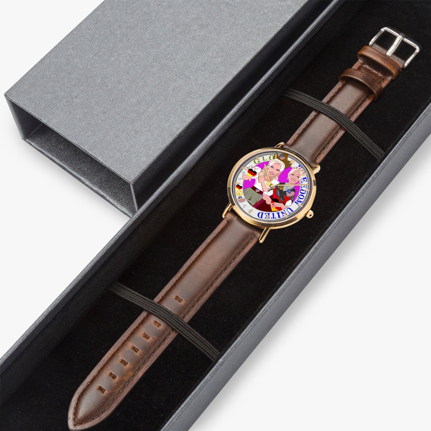 GLOBAL FREEDOM UNITED© Hot Selling Ultra-Thin Leather Strap Quartz Watch (Rose Gold With Indicators) Women USA & Germany