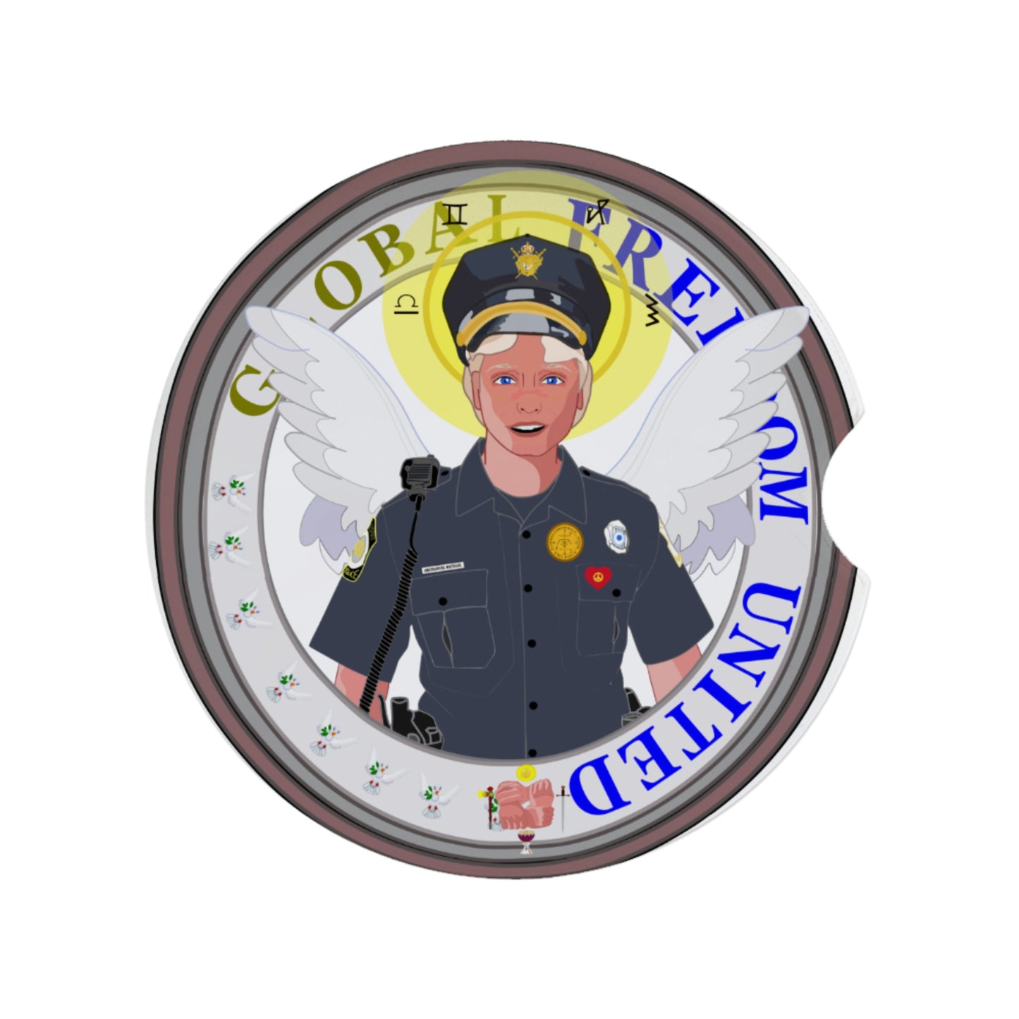 Ceramic Car Coaster GLOBAL FREEDOM UNITED© Archangel Michael As Policemen