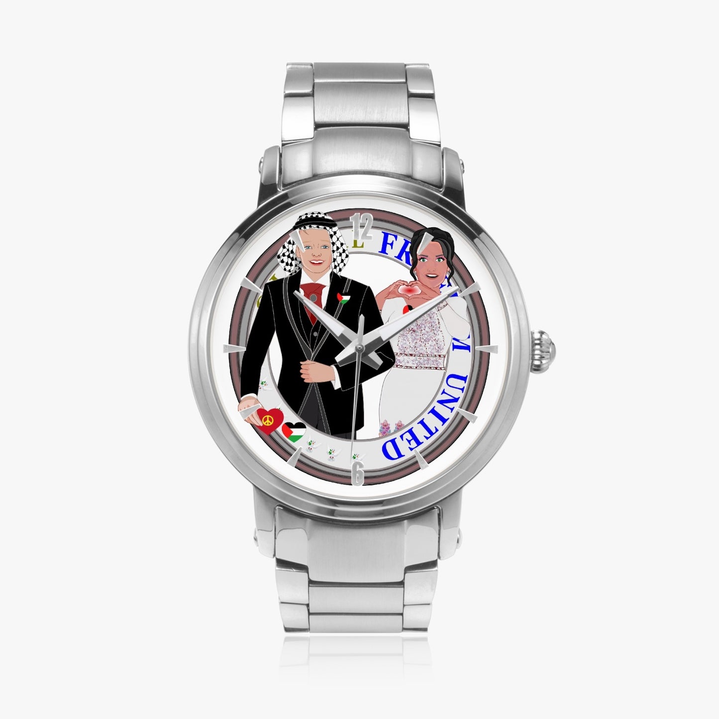 GLOBAL FREEDOM UNITED© Couple Palestina New Steel Strap Automatic Watch (With Indicators)
