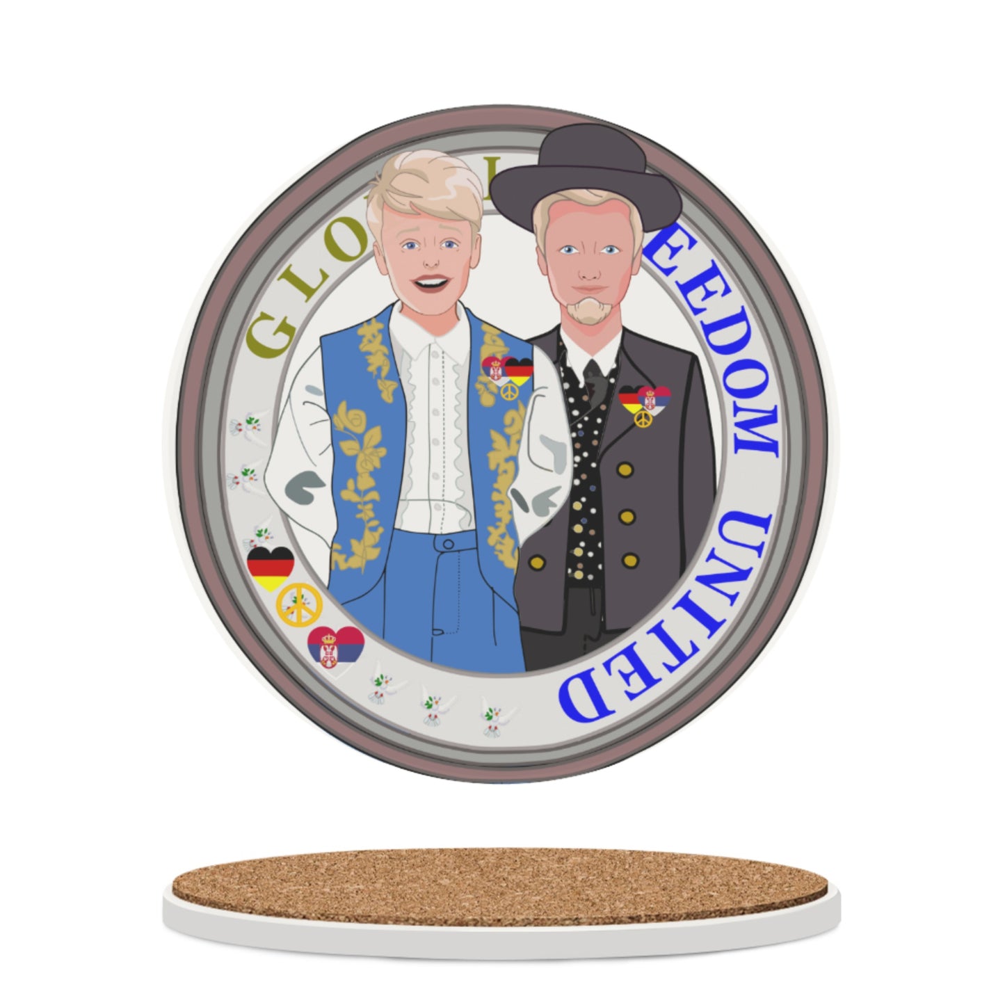 Ceramic Coasters GLOBAL FREEDOM UNITED© Men Serbia & Germany V2