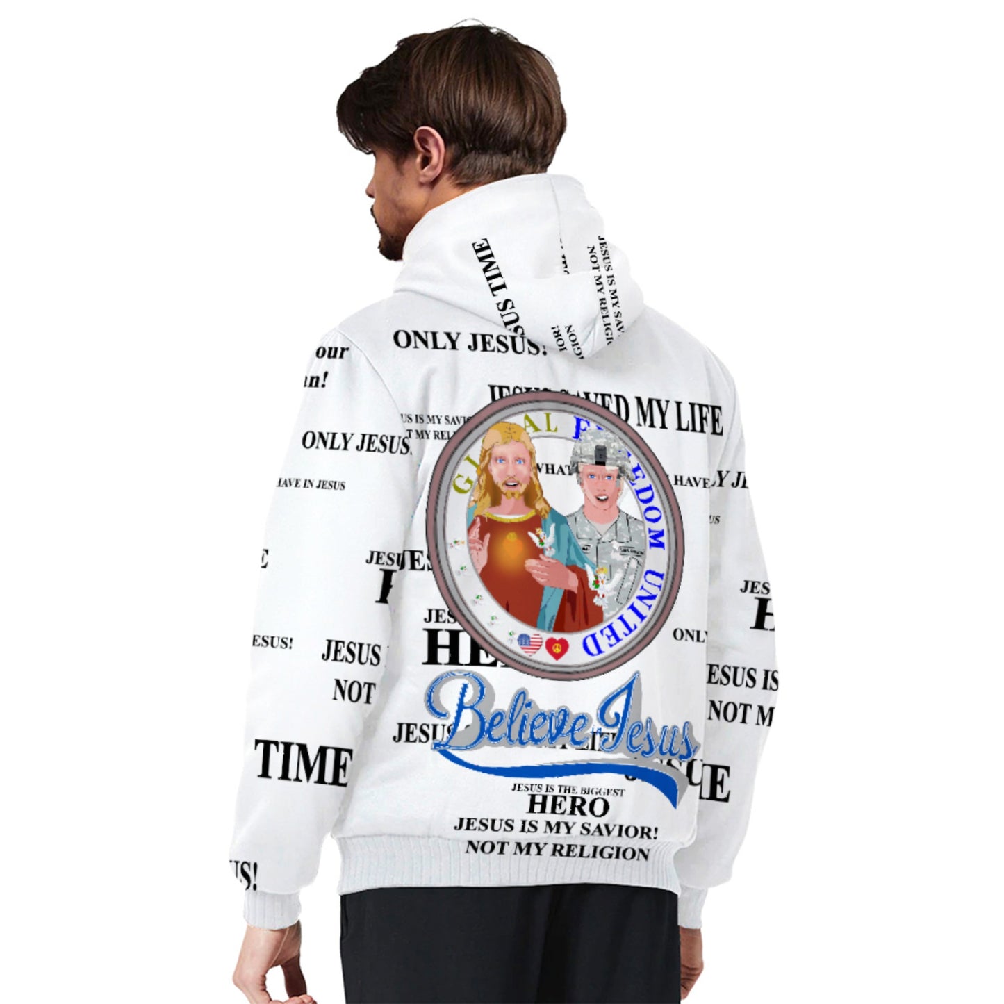 Plush Hoodie GLOBAL FREEDOM UNITED© Jesus Is A Hero Veteran For US American Soldiers Men