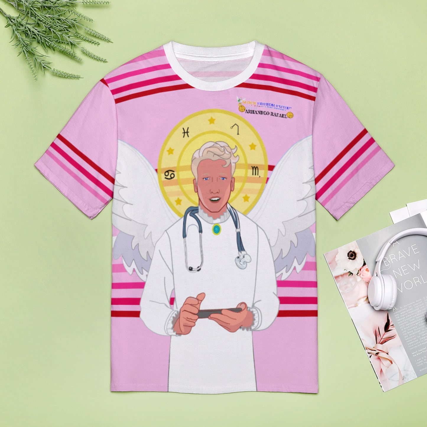 Women´s T-shirt GLOBAL FREEDOM UNITED© Archangel Rafael Croatia Pink1