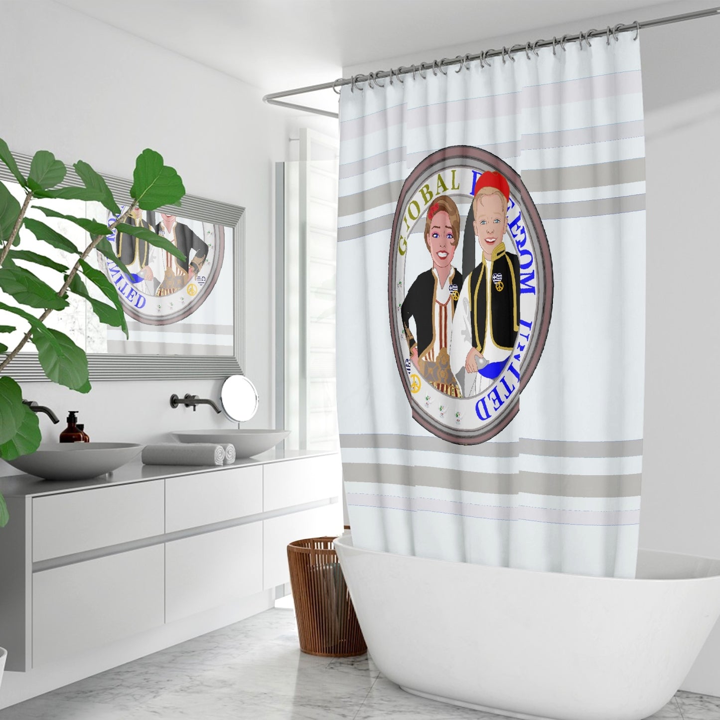 GLOBAL FREEDOM UNITED© Couple Greece wight Quick-drying Shower Curtain