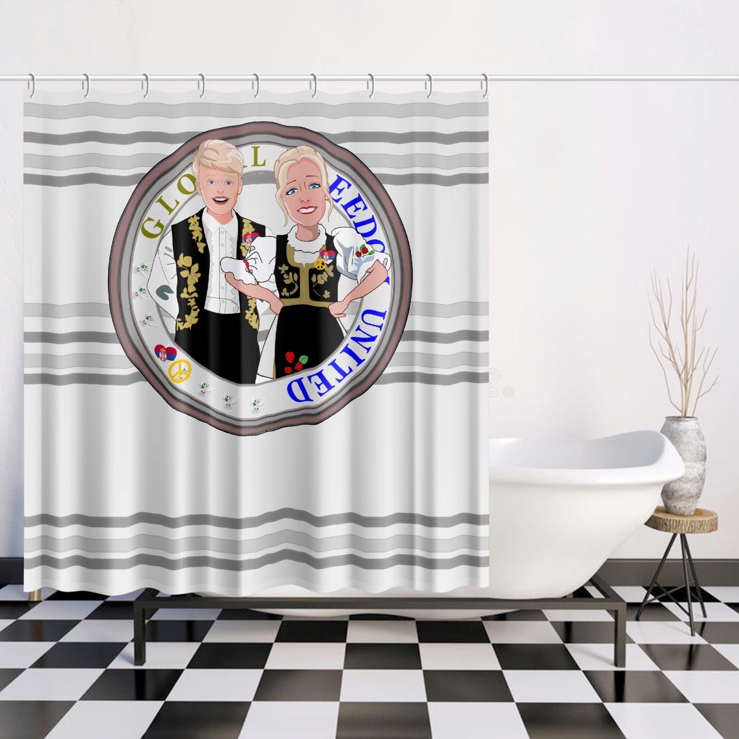 Quick-drying Shower Curtain GLOBAL FREEDOM UNITED COUPLE EDITION SERBIA GREY