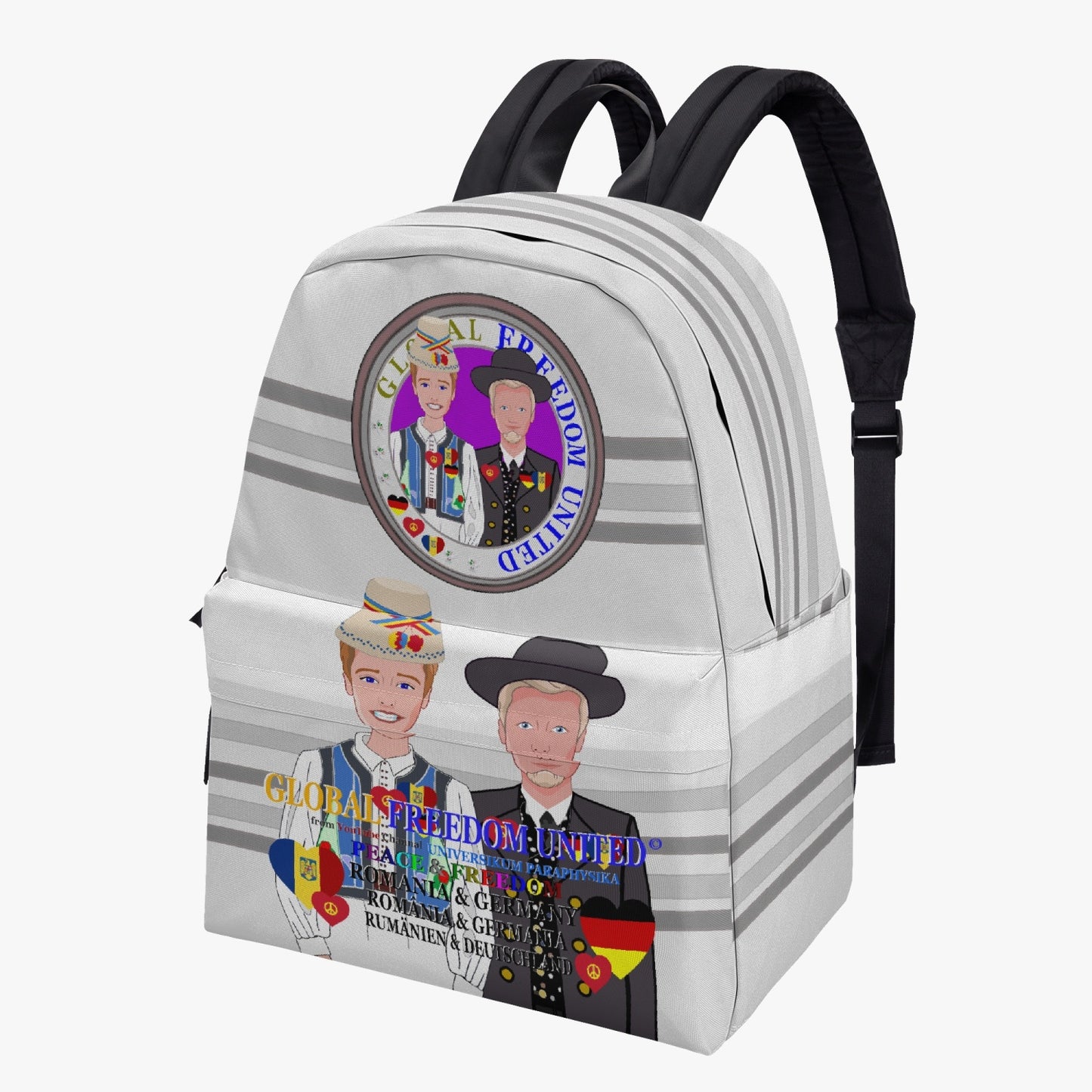 GLOBAL FREEDOM UNITED MEN ROMANIA & GERMANY OLD PEACE GREY All-over-print Canvas Backpack