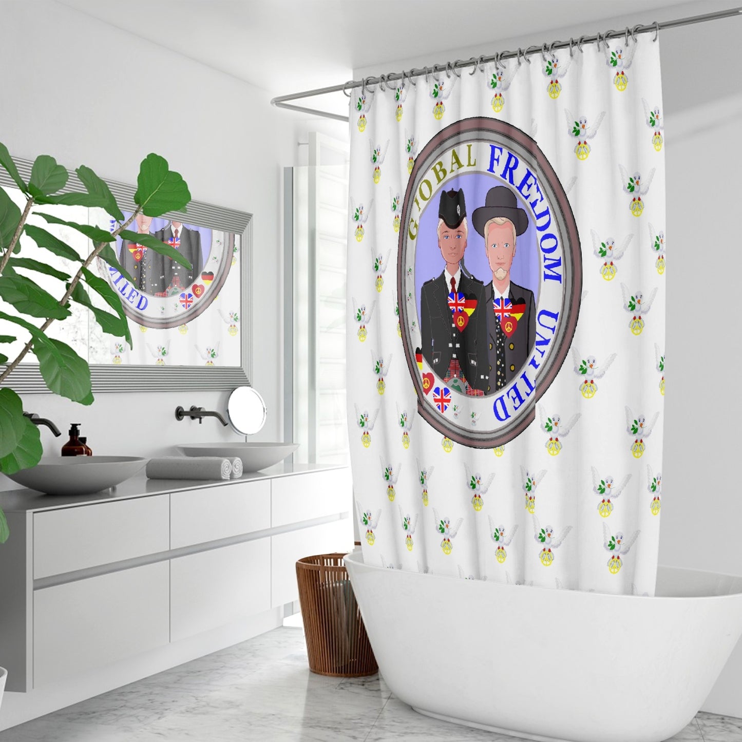 GLOBAL FREEDOM UNITED MEN ENGLAND & GERMANY OLD PEACE WIGHT Quick-drying Shower Curtain
