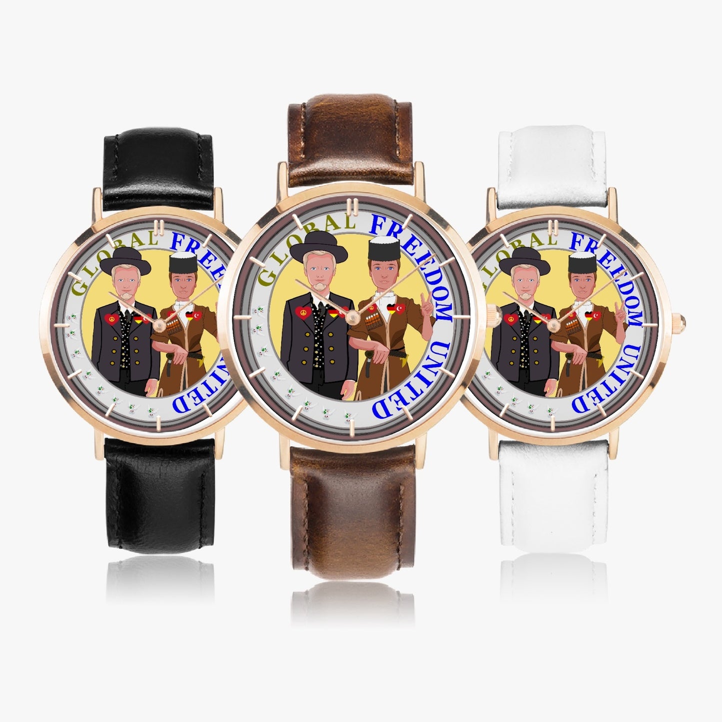 Hot Selling Ultra-Thin Leather Strap Quartz Watch (Rose Gold With Indicators) GLOBAL FREEDOM UNITED MEN TURKEY & GERMANY