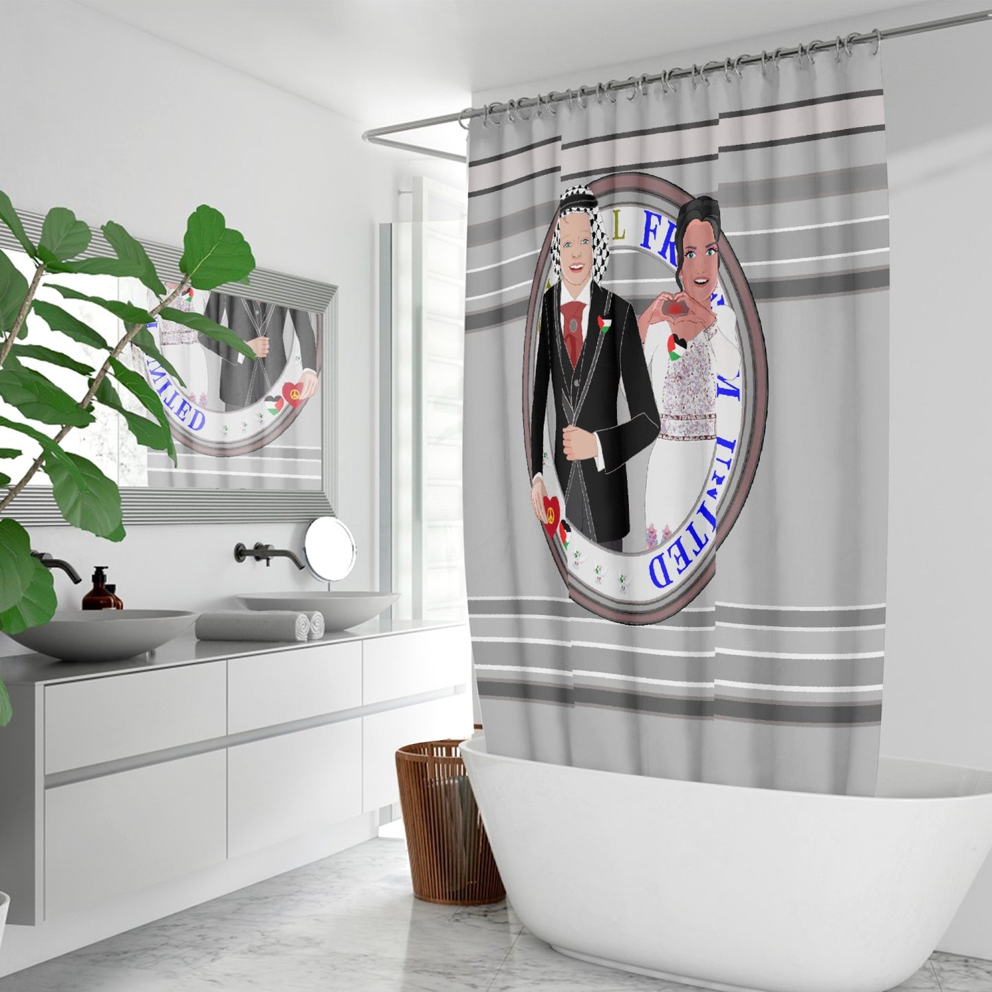 GLOBAL FREEDOM UNITED© Couple Palestina Grey - Quick-drying Shower Curtain