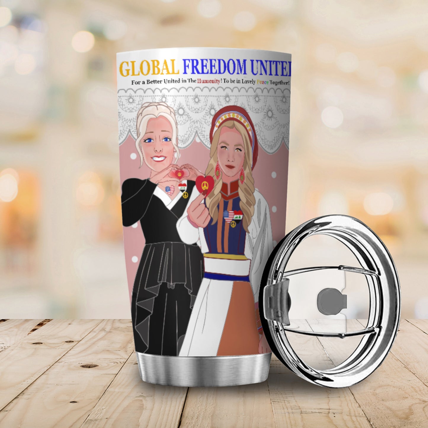 Tumbler GLOBAL FREEDOM UNITED© Women Iraq & USA Pink1