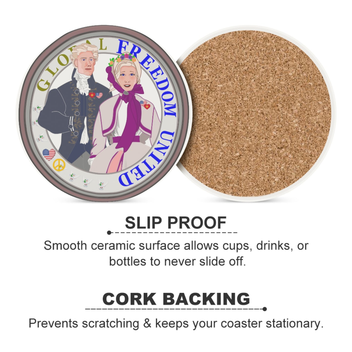 Ceramic Coasters GLOBAL FREEDOM UNITED© Couple USA Traditional