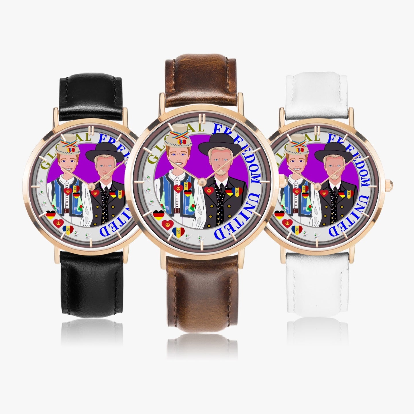 Hot Selling Ultra-Thin Leather Strap Quartz Watch (Rose Gold With Indicators) GLOBAL FREEDOM UNITED MEN ROMANIA & GERMANY