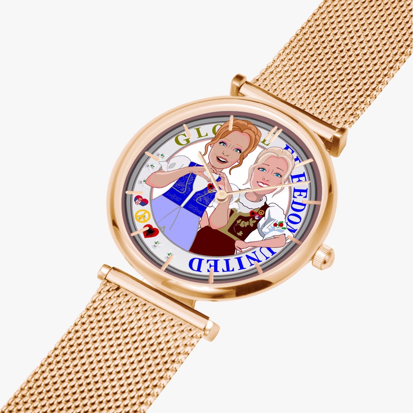 GLOBAL FREEDOM UNITED© New Stylish Ultra-Thin Quartz Watch (With Indicators) Women Albania & Serbia