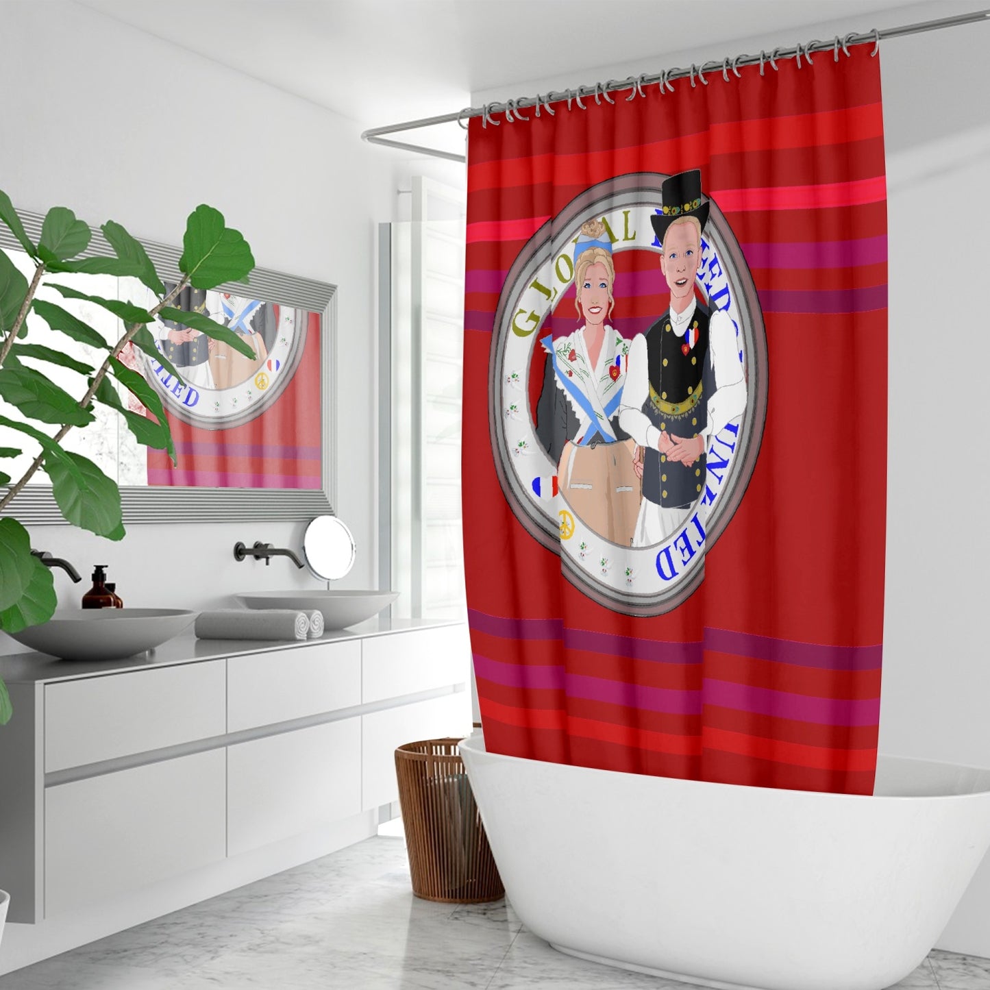GLOBAL FREEDOM UNITED© Couple France Red - Quick-drying Shower Curtain