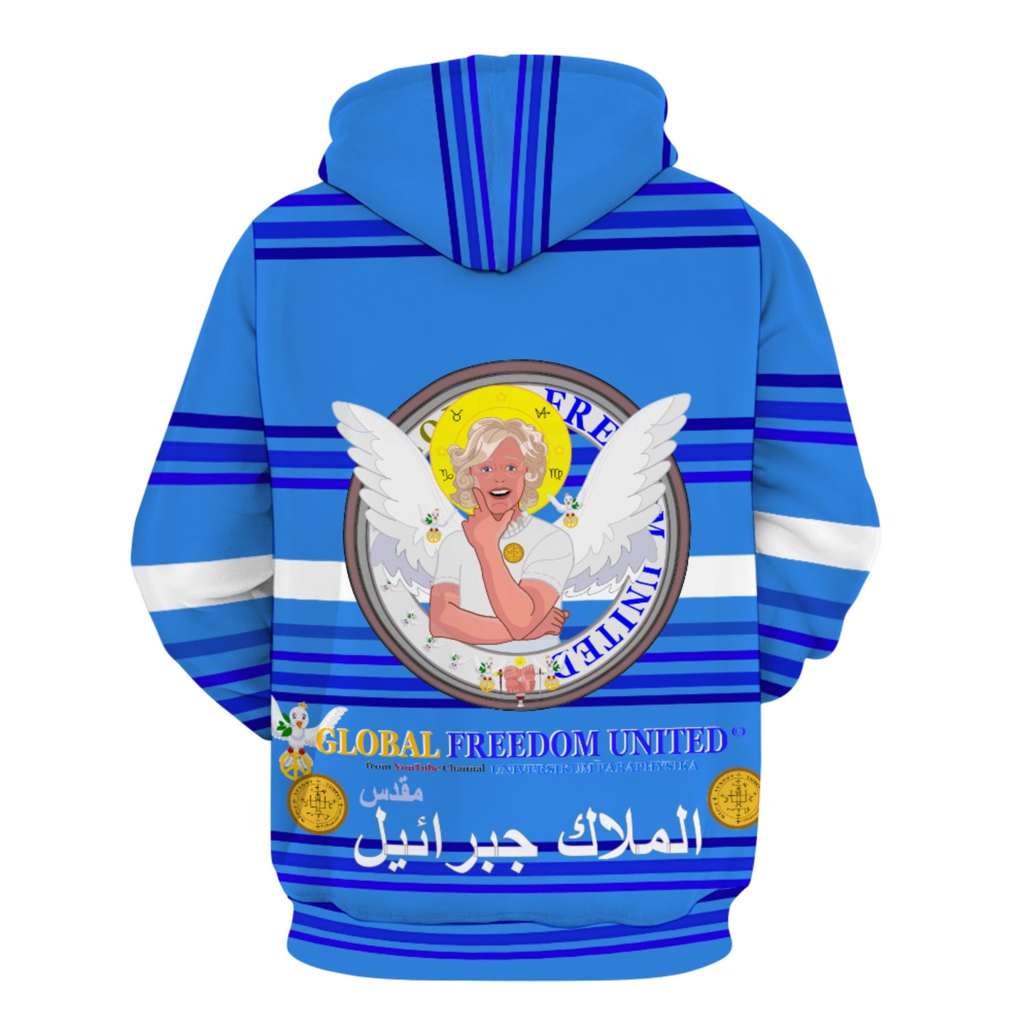 Front Pocket Hoodie GLOBAL FREEDOM UNITED© Archangel Gabriel Arabic  Deep Blue