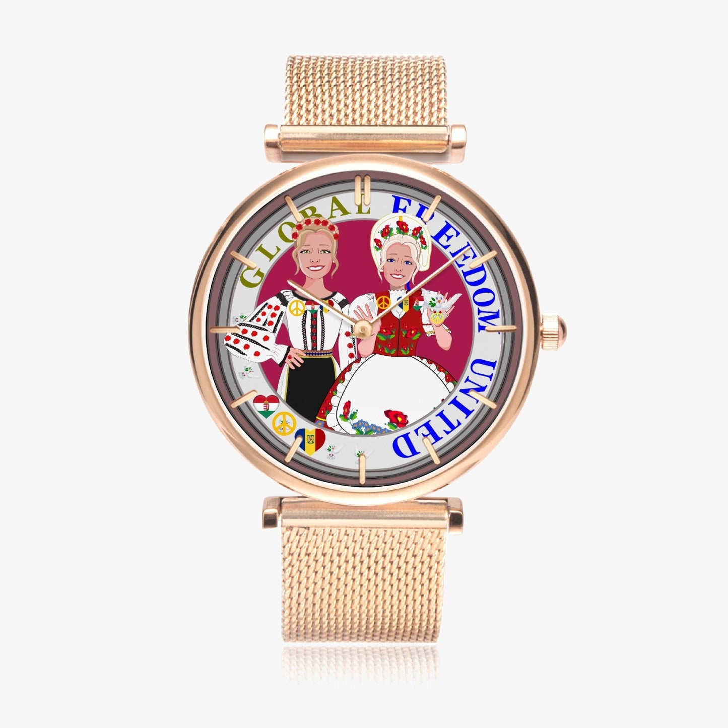 GLOBAL FREEDOM UNITED© New Stylish Ultra-Thin Quartz Watch (With Indicators) Women Romania & Hungary