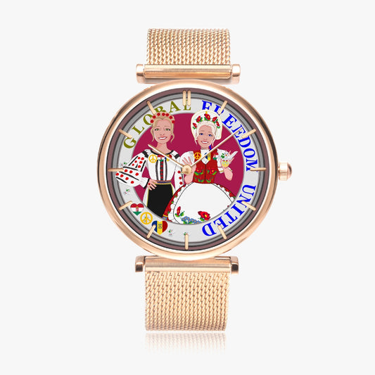 GLOBAL FREEDOM UNITED© New Stylish Ultra-Thin Quartz Watch (With Indicators) Women Romania & Hungary
