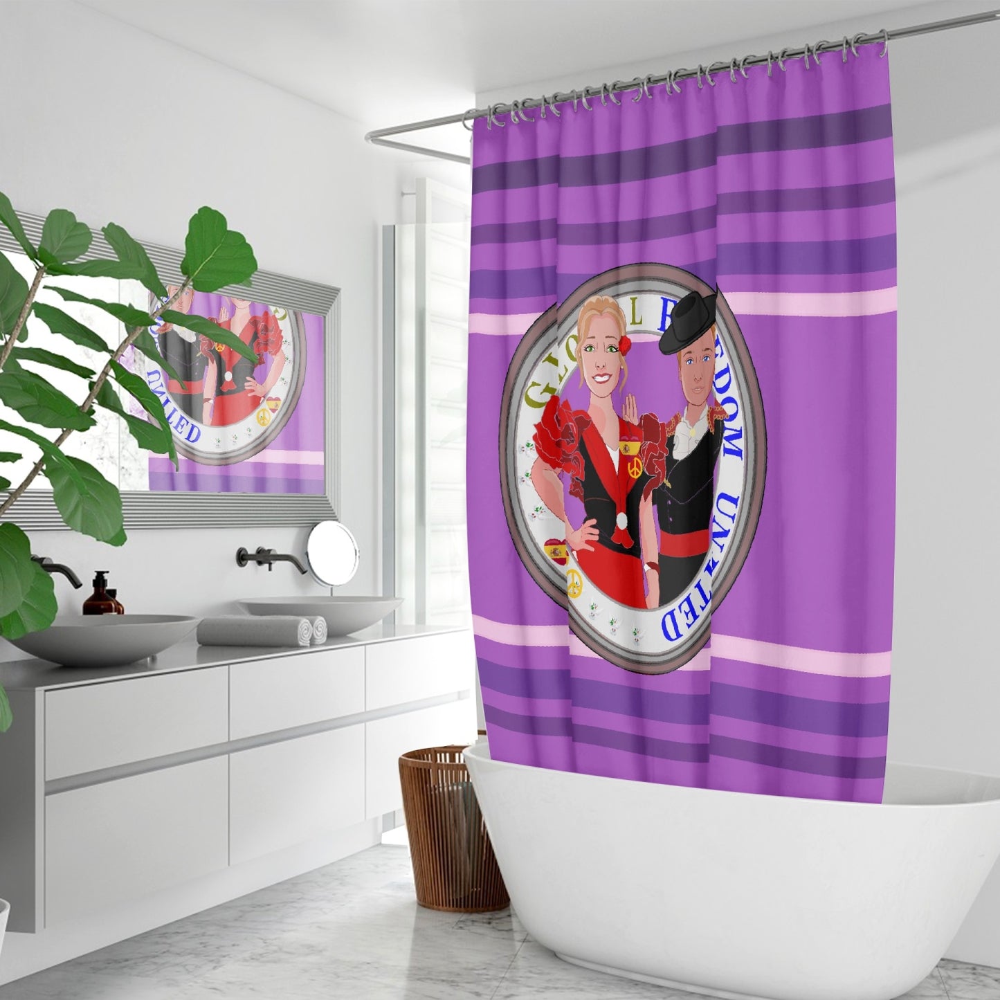 GLOBAL FREEDOM UNITED© Couple Spain Lilac Quick-drying Shower Curtain