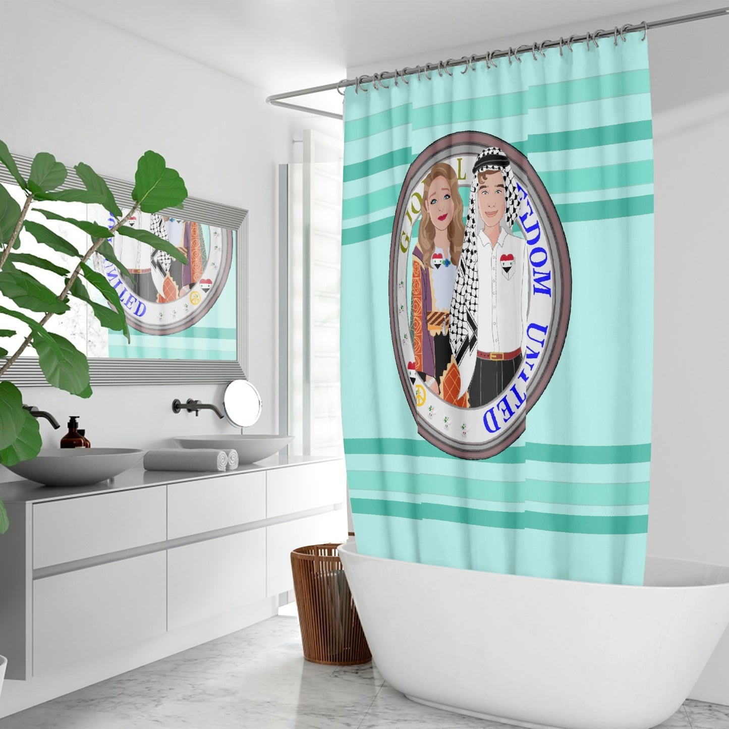 GLOBAL FREEDOM UNITED© Couple Syria Light Green - Quick-drying Shower Curtain