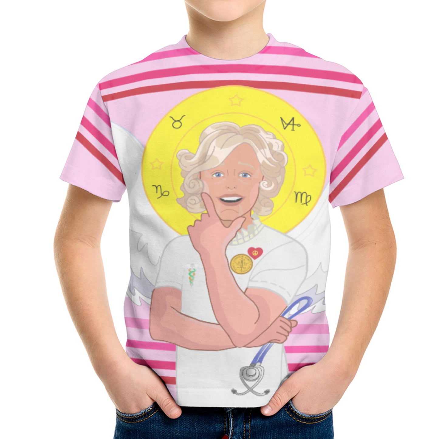 Kid´s T-shirt 2 GLOBAL FREEDOM UNITED© Archangel Gabriel English  Pink1