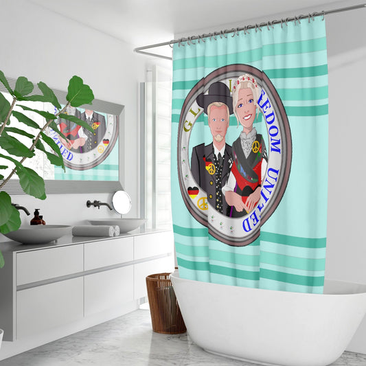 GLOBAL FREEDOM UNITED© Couple Germany V1 Light Green - Quick-drying Shower Curtain