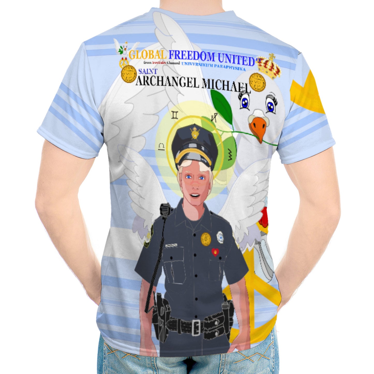 Men´s T-shirt GLOBAL FREEDOM UNITED© Archangel Michael As Policemen Light Blue