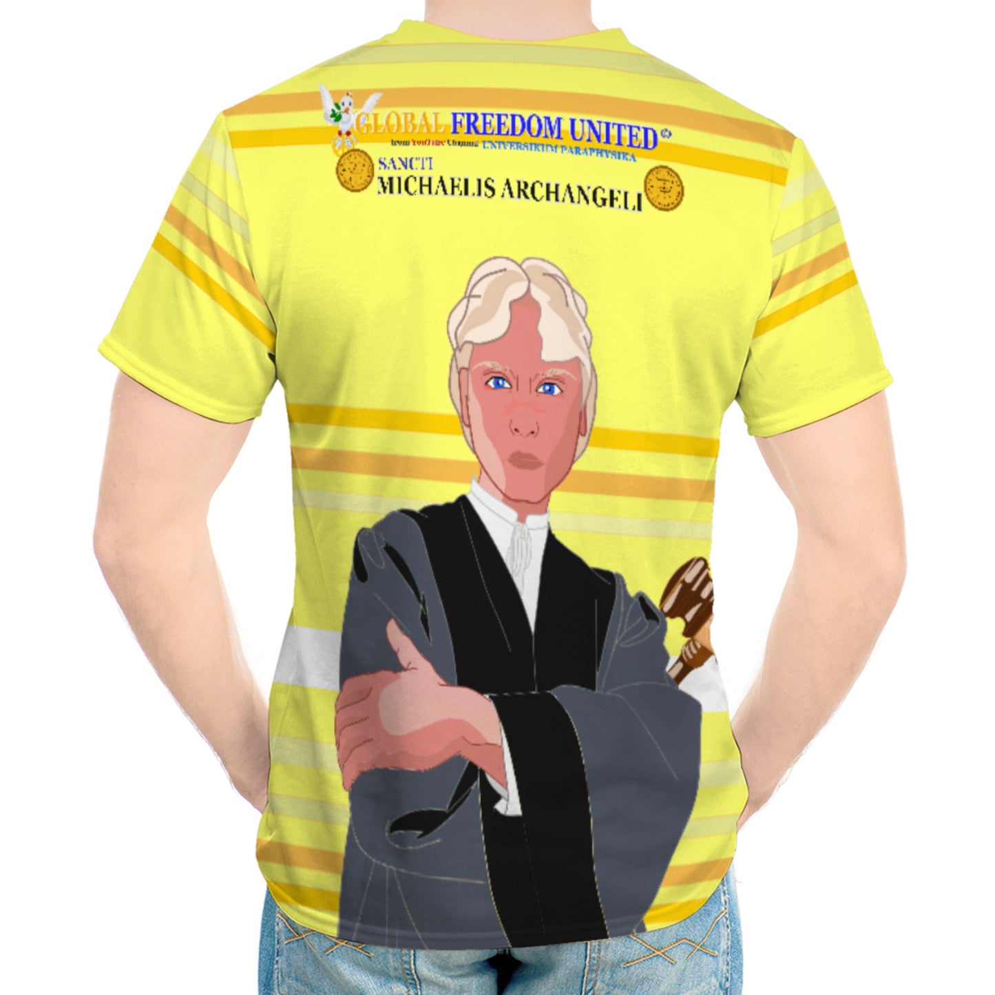 Men´s T-shirt  GLOBAL FREEDOM UNITED© Archangel Michael In Latin V5 Yellow
