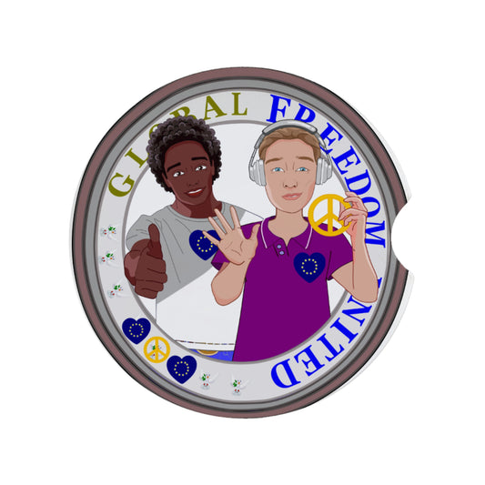 Ceramic Car Coaster GLOBAL FREEDOM UNITED© Anti Racism & Fascism  Men