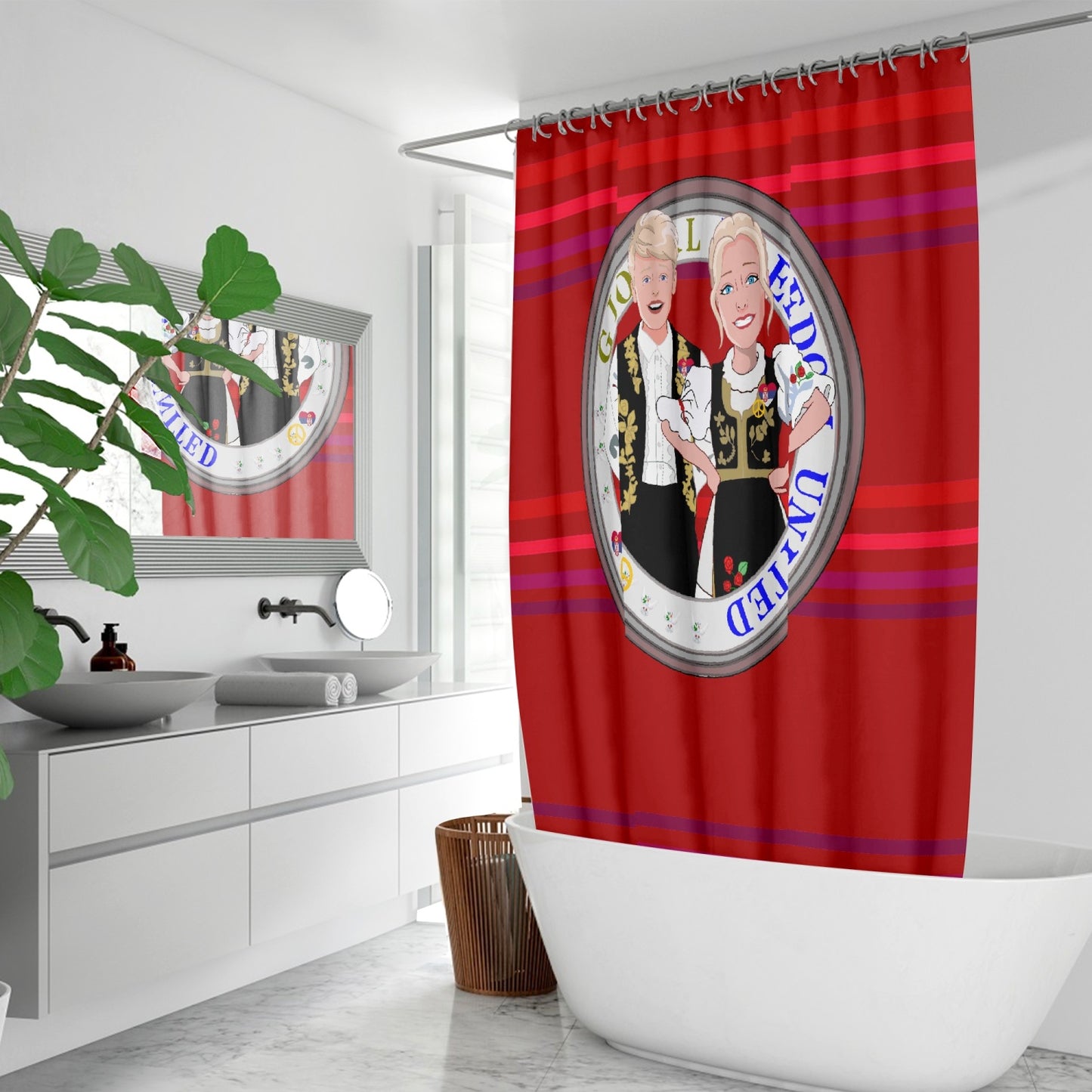 Quick-drying Shower Curtain GLOBAL FREEDOM UNITED COUPLE EDITION SERBIA RED