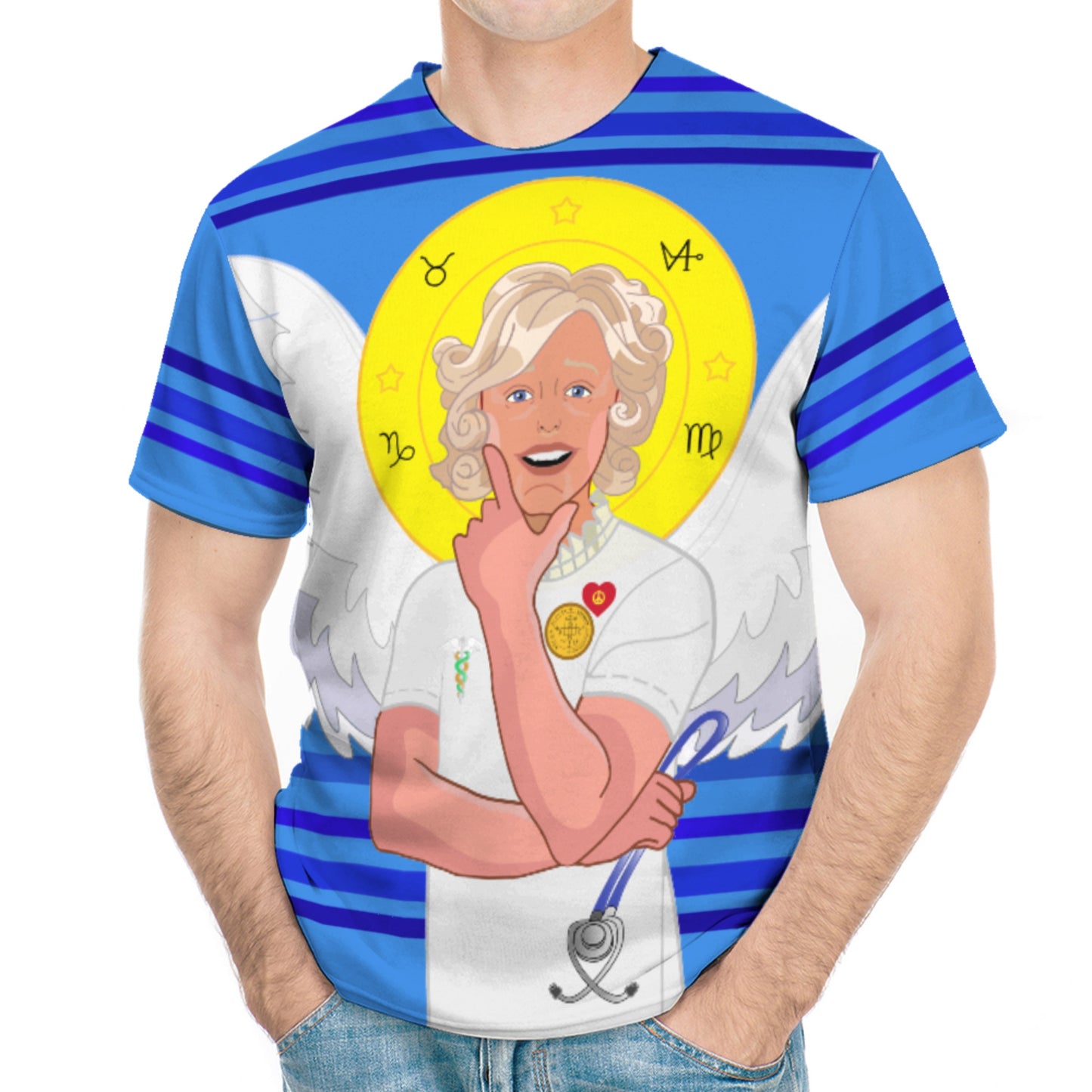 Men´s T-shirt GLOBAL FREEDOM UNITED© Archangel Gabriel Wight Dove Of Peace Serbia Deep Blue