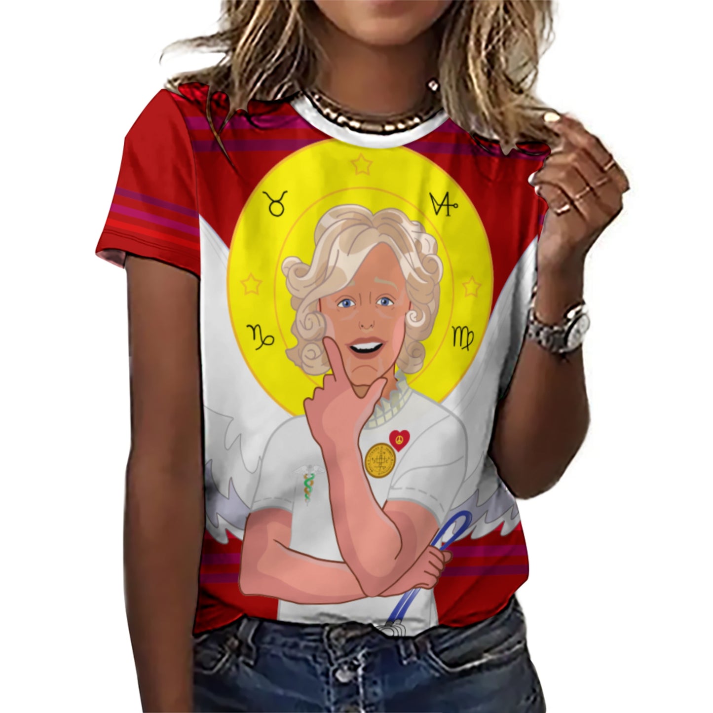 Women´s T-shirt 2 GLOBAL FREEDOM UNITED© Archangel Gabriel Croatia Red