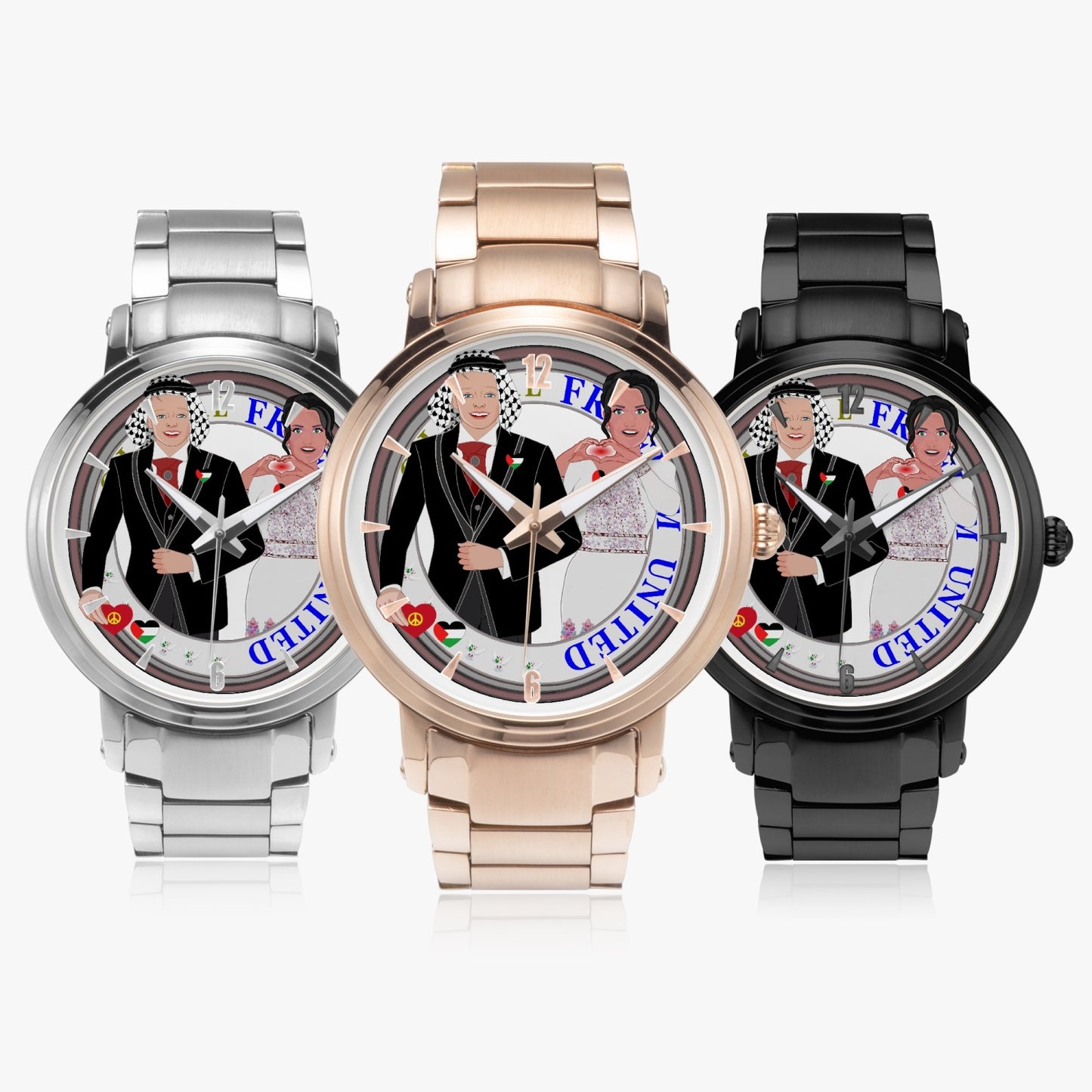 GLOBAL FREEDOM UNITED© Couple Palestina New Steel Strap Automatic Watch (With Indicators)